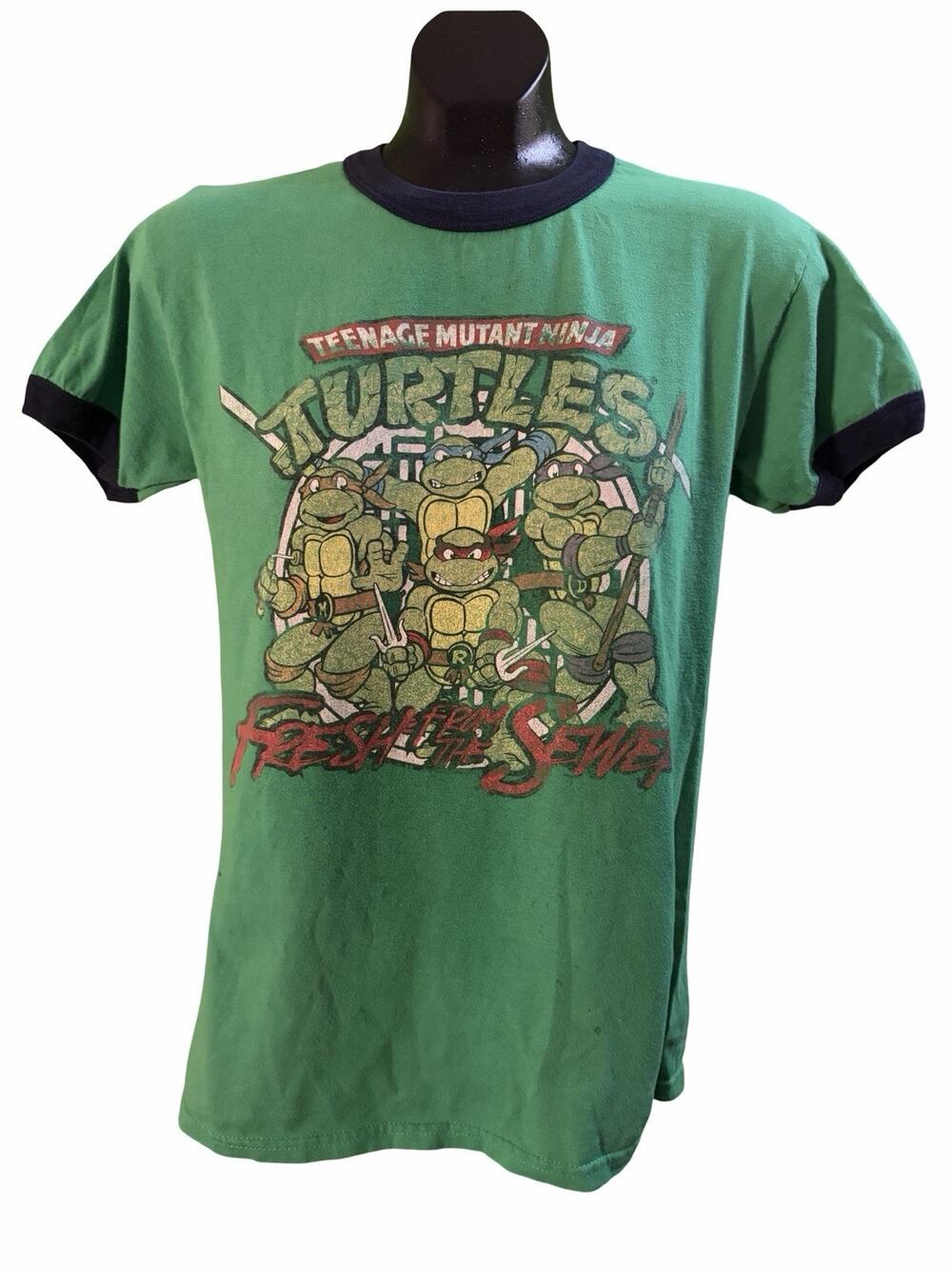 Teenage Mutant Ninja Turtles Fresh Off The Sewer Ringer Tee Green Blk Small